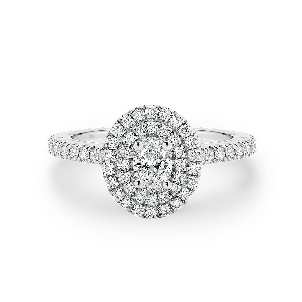 Oval Shape Double Halo Diamond Engagement Ring