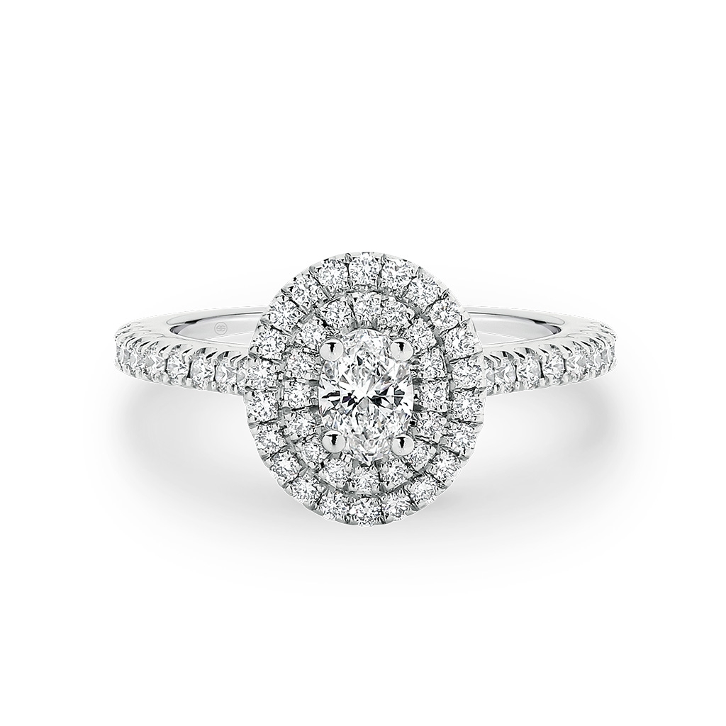 Oval Shape Double Halo Diamond Engagement Ring - Main Image