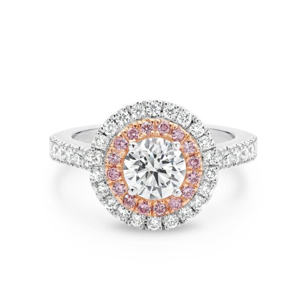 Round Brilliant White & Pink Double Halo Diamond Engagement Ring | A2242