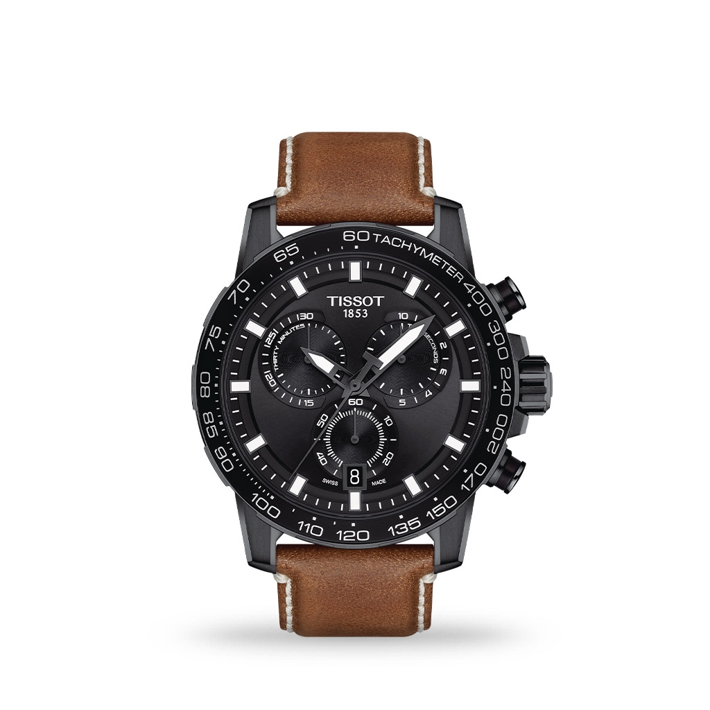 Tissot T-Sport Supersport Chrono 45mm Black PVD Case &#038; Leather Strap