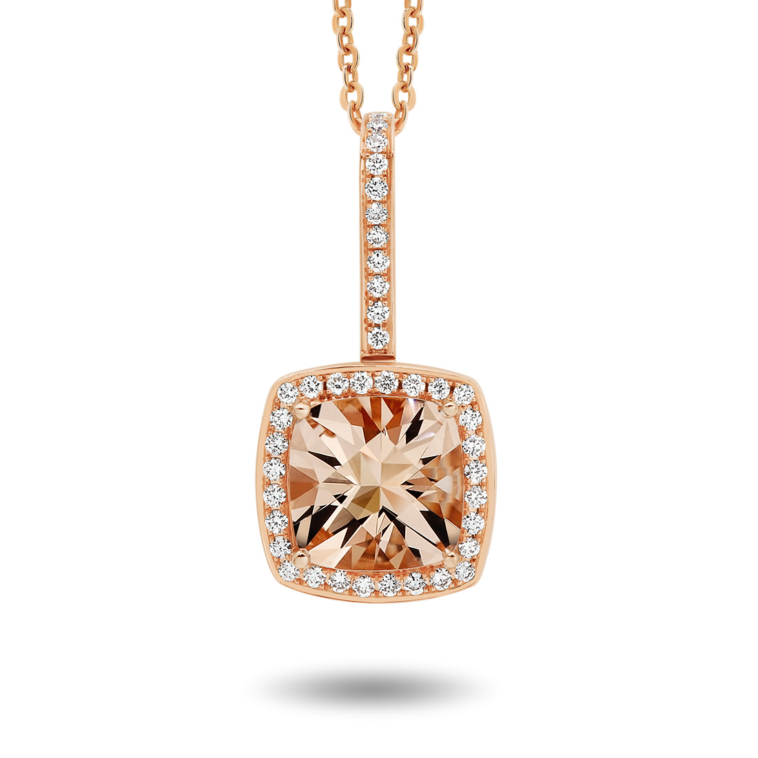 Tycoon Cushion Morganite &#038; Diamond Halo Pendant