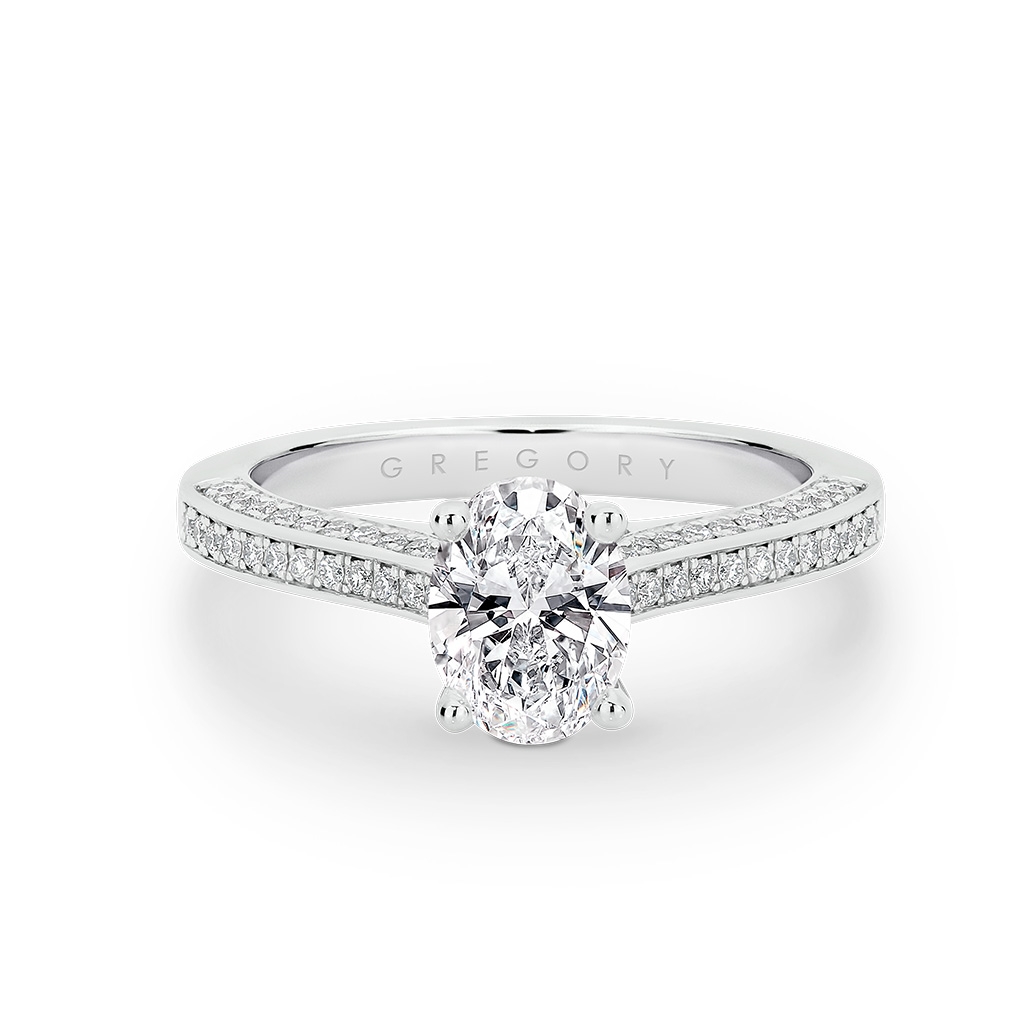 Oval Shape Diamond Band Engagement Ring