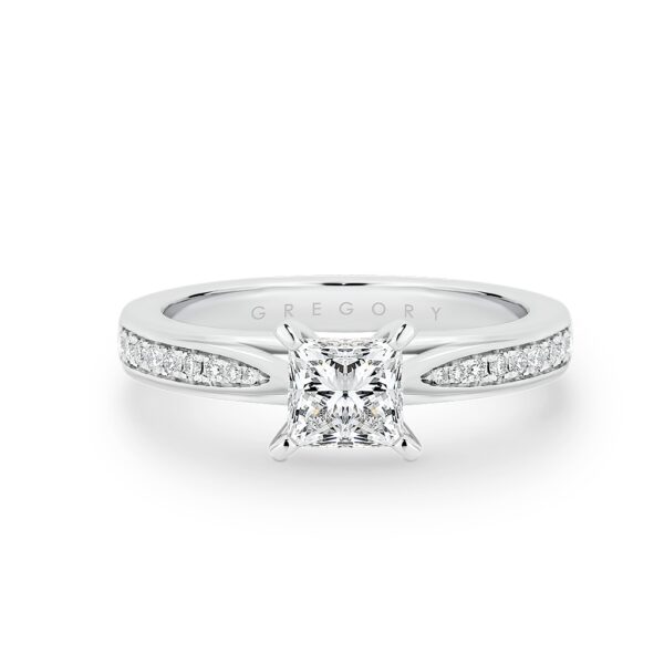 Princess Cut Pave Diamond Band Engagement Ring | A2075