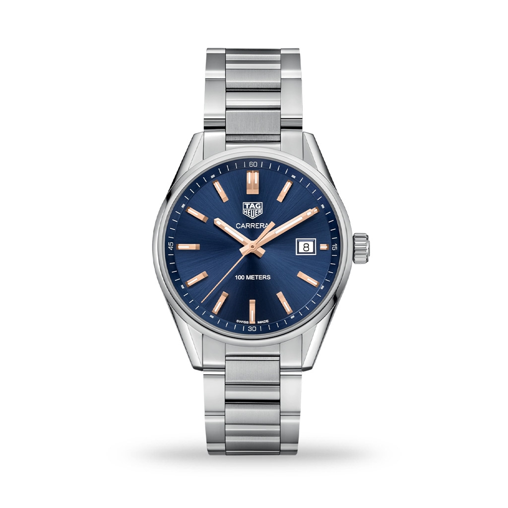 TAG HEUER Carrera Quartz Blue Dial Rose Gold Index 39mm Bracelet