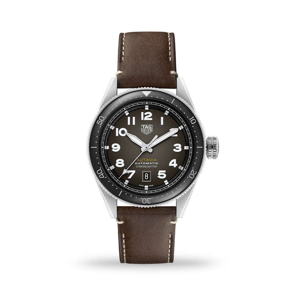 TAG Heuer Autavia 42mm Black Dial Brown Leather Band