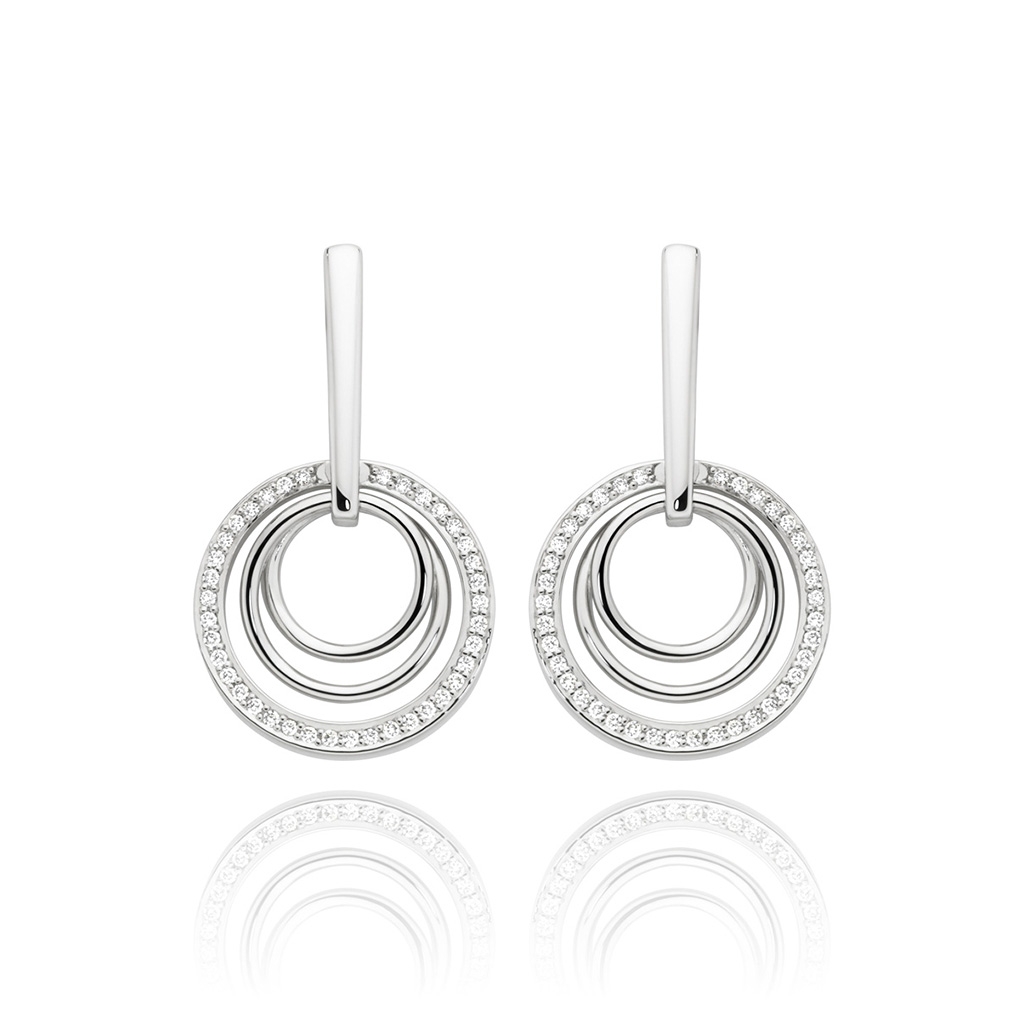 Three Circle Diamond Drop Earrings