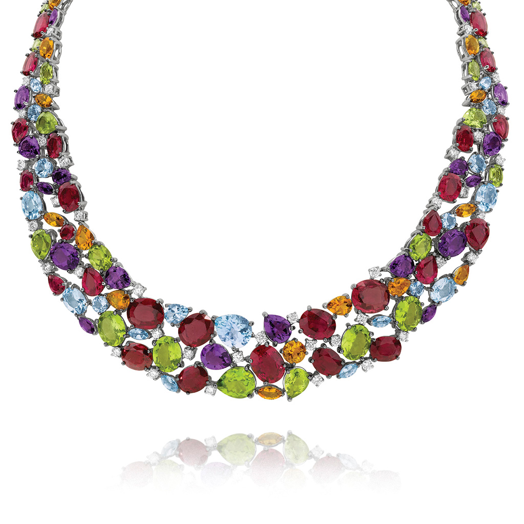 Multi-coloured Gemstone &#038; Diamond Cocktail Collier