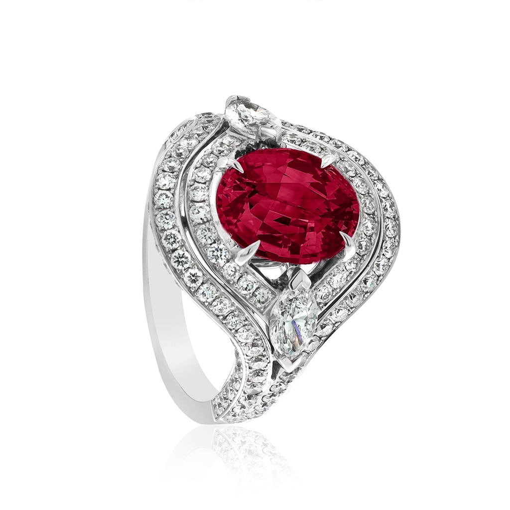 Ruby & Diamond Double Halo Cocktail Ring