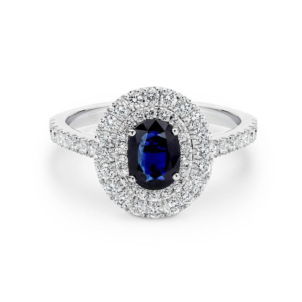 Australian Sapphire &#038; Diamond Double Halo Ring