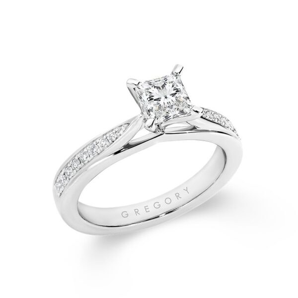 Princess Cut Pave Diamond Band 4 Claw Engagement Ring. Model: A2075
