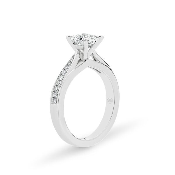 Princess Cut Pave Diamond Band Engagement Ring in 18k white gold. Model: A2075