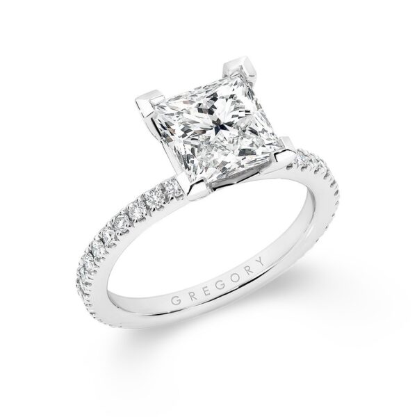 Princess Cut Diamond Band Engagement Ring with shoulder stones. Model: A2271