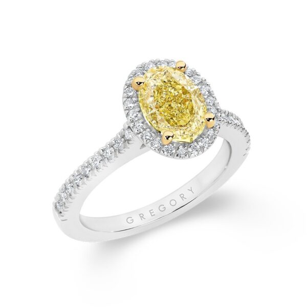 Oval Yellow Halo Diamond Engagement Ring. Model: A2288
