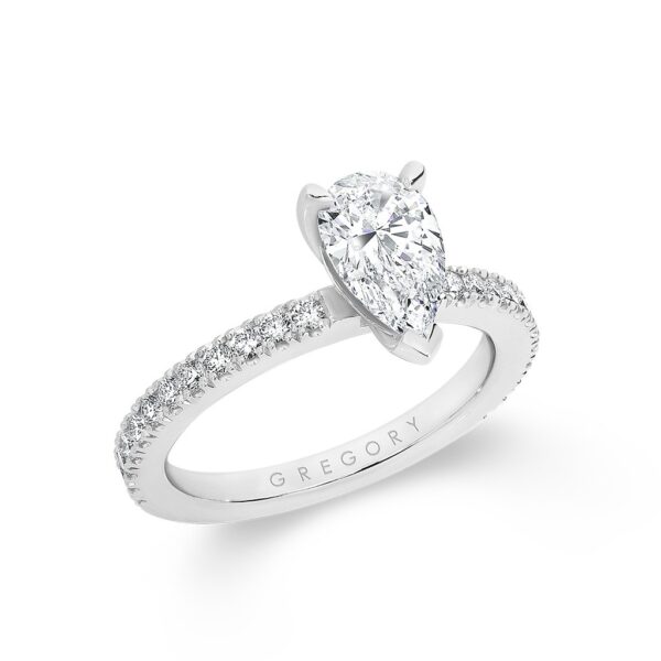 Pear Shape Diamond Band Engagement Ring. Model: A2354