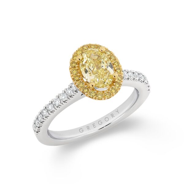 Oval Yellow Halo Diamond Engagement Ring. Model: A2366