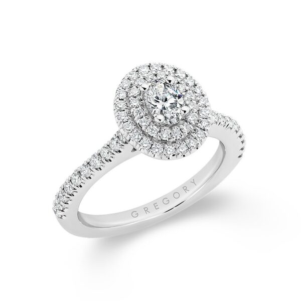 Oval Shape Double Halo Diamond Engagement Ring. Model: A2368