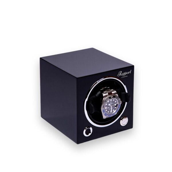 Rapport Glossy Black Wooden Evo Cube Single Watch Winder - EVO20 Left