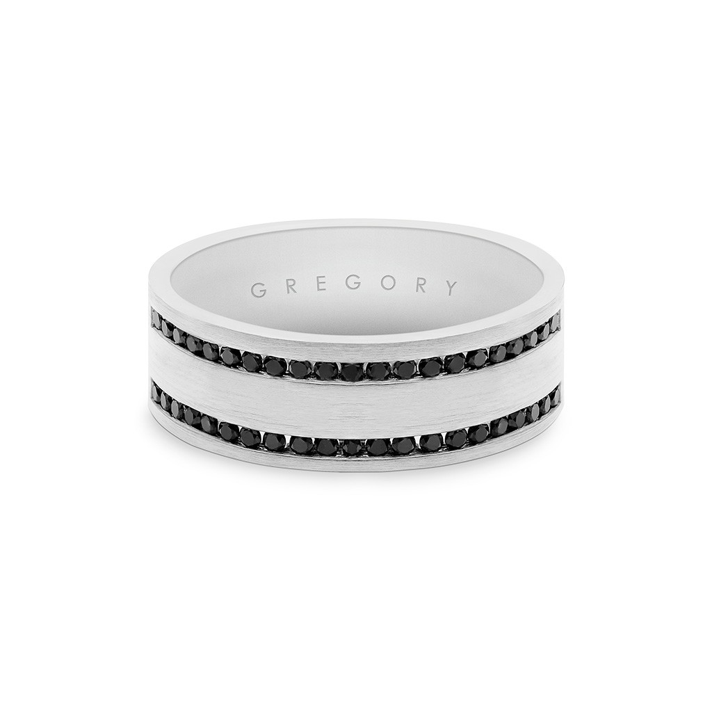 White Gold Men&#8217;s Double Row Black Diamond Band