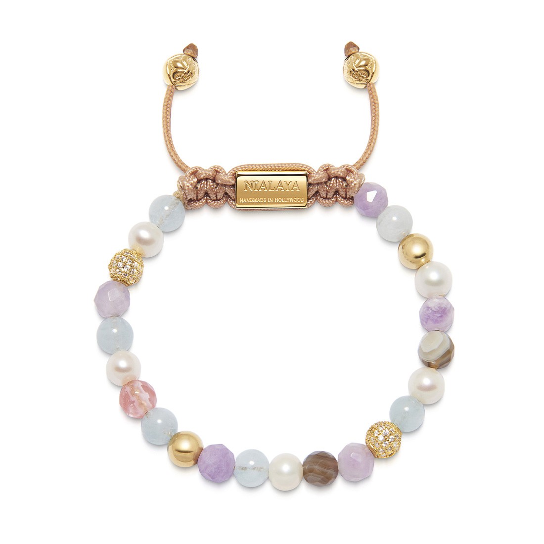 Women's Beaded Bracelet with Aquamarine, Amethyst Lavender, Cherry Quartz, Pearls and Botswana Agate WCZ6_006