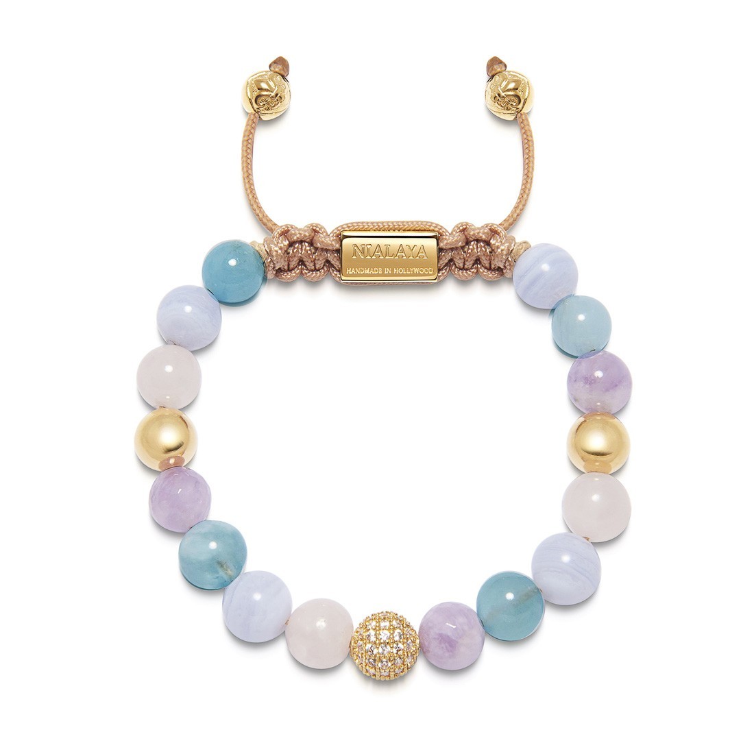 Women's Beaded Bracelet with Aquamarine, Blue Lace Agate, Rose Quartz, and Amethyst Lavender WCZ8_031