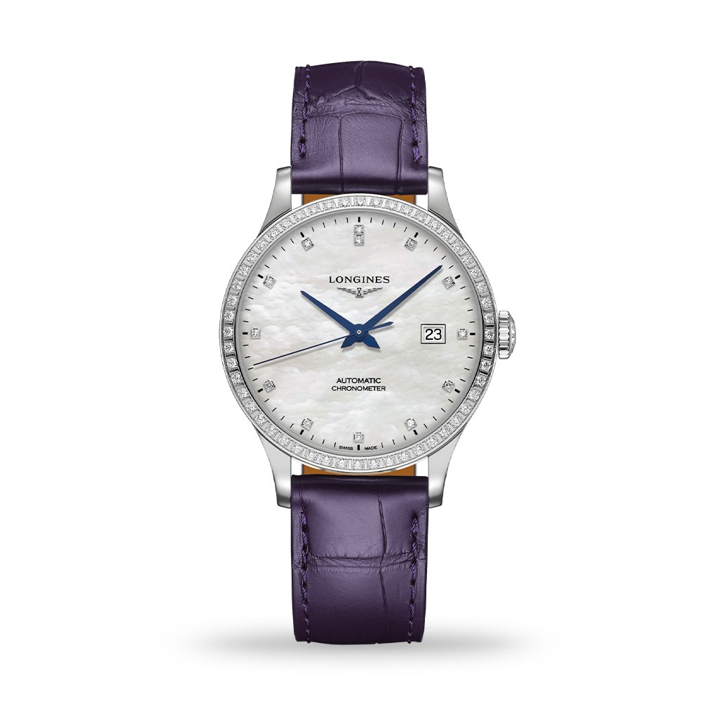 Longines Record Collection Automatic 38mm White Mother-of-Pearl Leather Strap