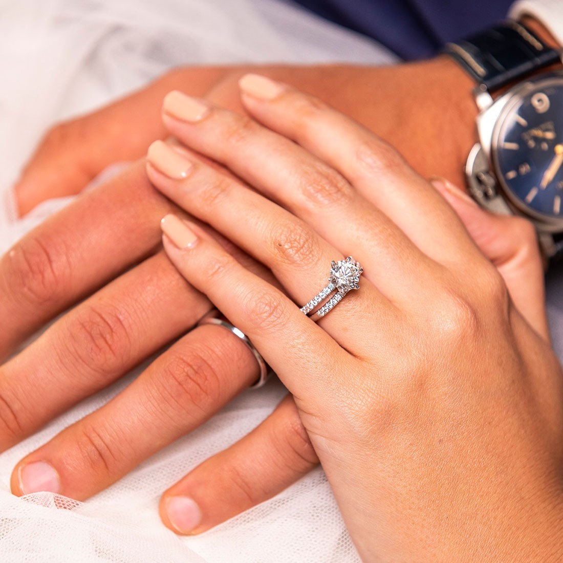Round Brilliant Diamond Band Engagement Ring