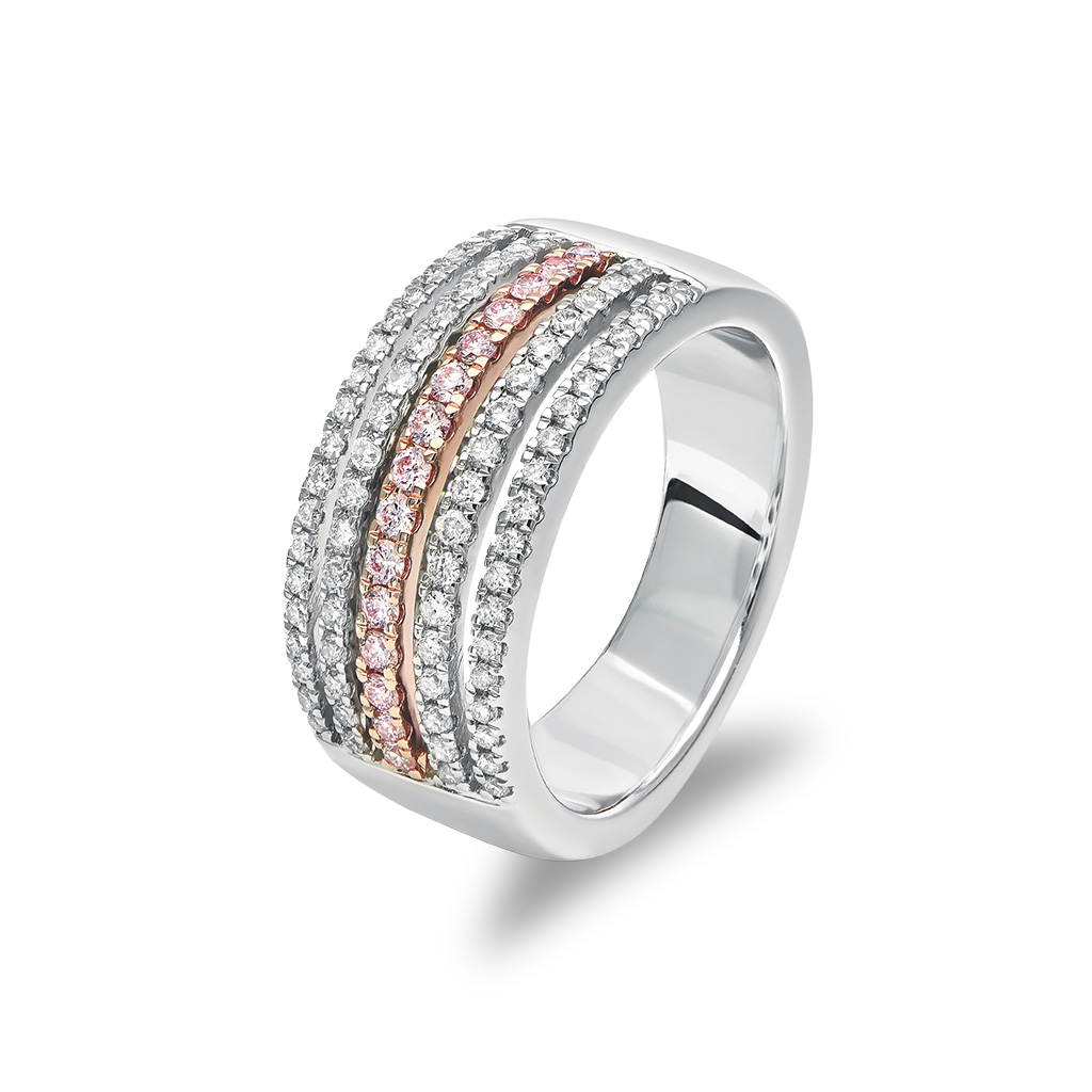White & Argyle Pink Diamond Five Row Blush Narelle Ring