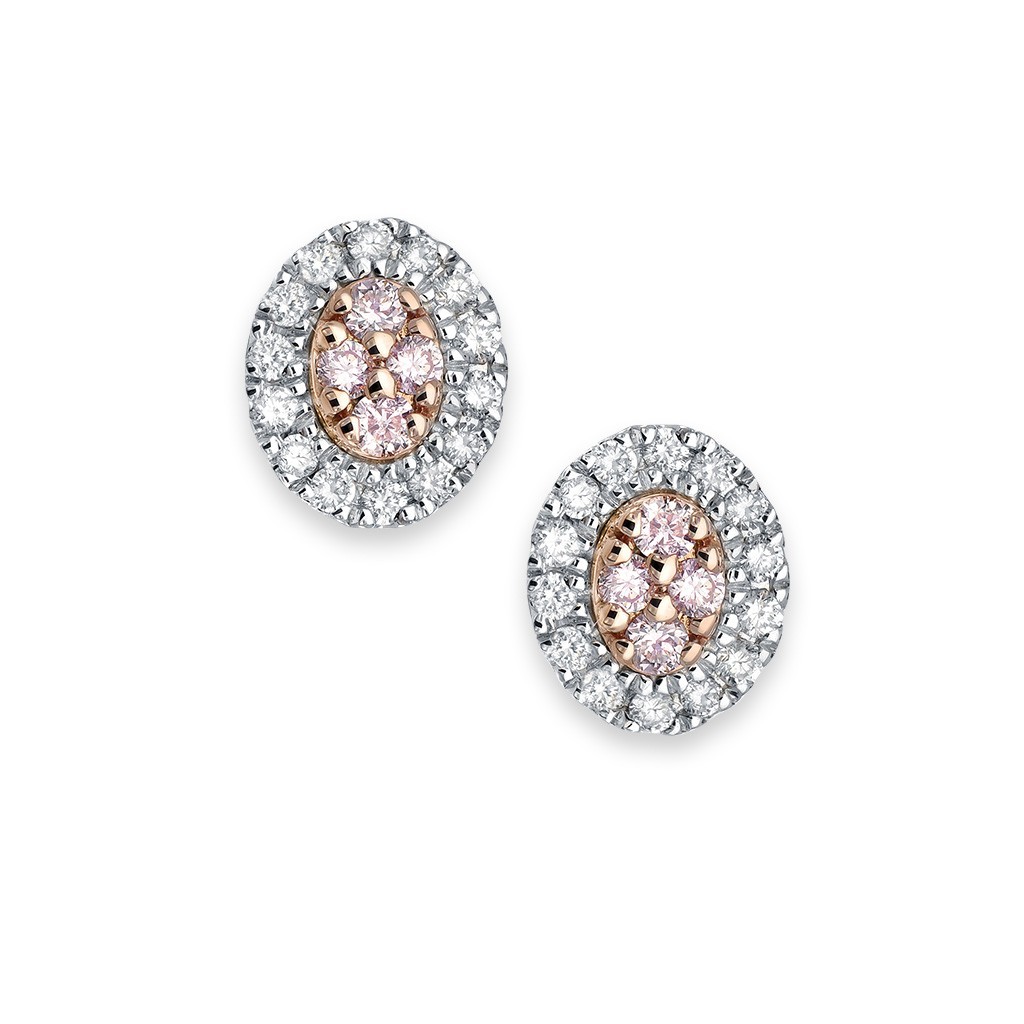 White & Argyle Pink Diamond Oval Blush Lea Cluster Earrings