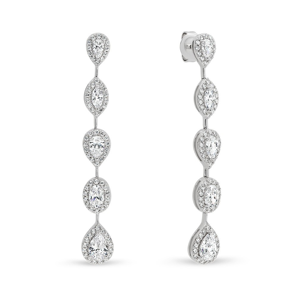 Crystal Cubic Zirconia Fancy Halo Drop Earrings