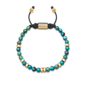 Nialaya Men's Beaded Bracelet with Bali Turquoise and Gold | MBG8_021
