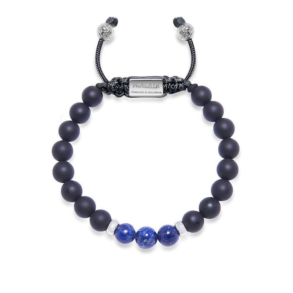 Nialaya Men's Bracelet With Matte Onyx and Blue Lapis