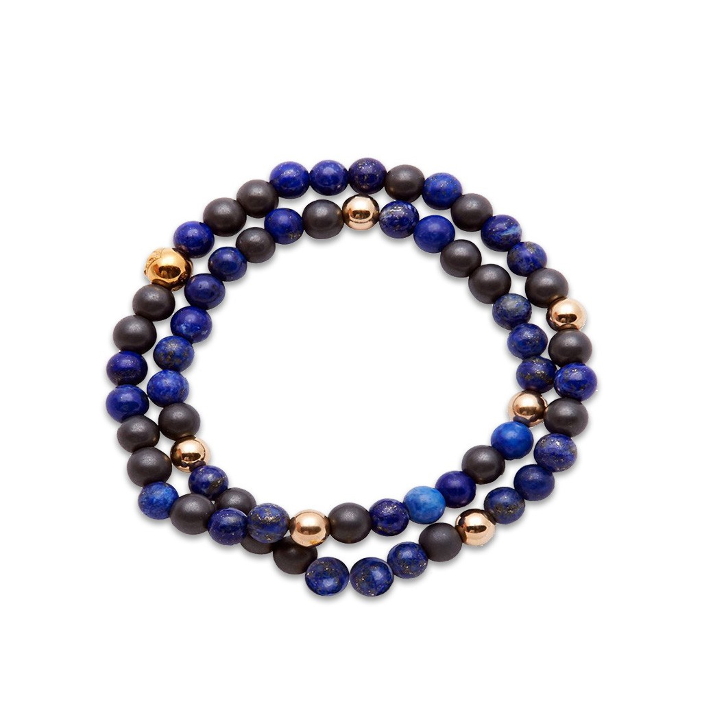 Nialaya Men's Wrap-Around Bracelet with Blue Lapis and Ebony