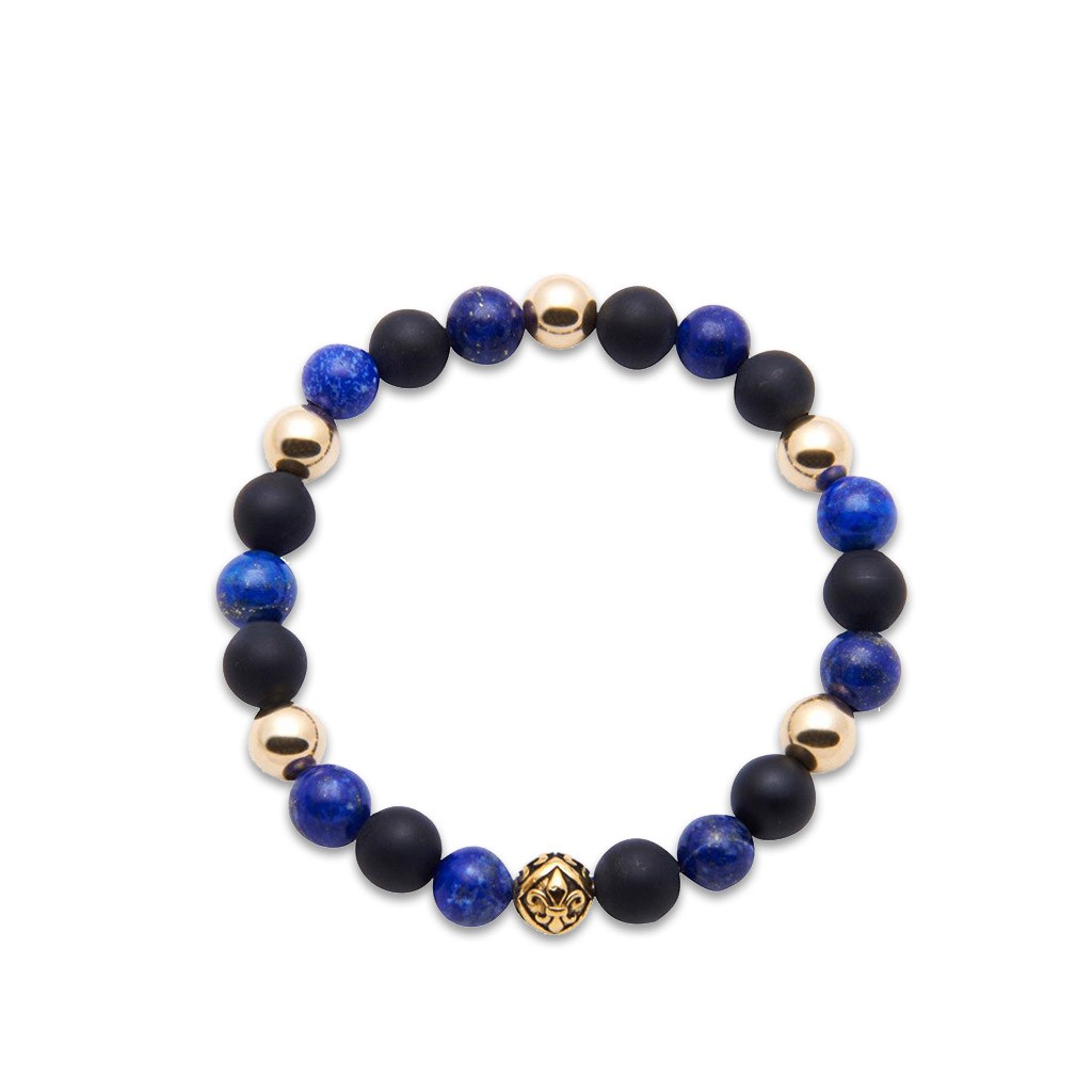 Nialaya Men's Wristband with Blue Lapis and Matte Onyx