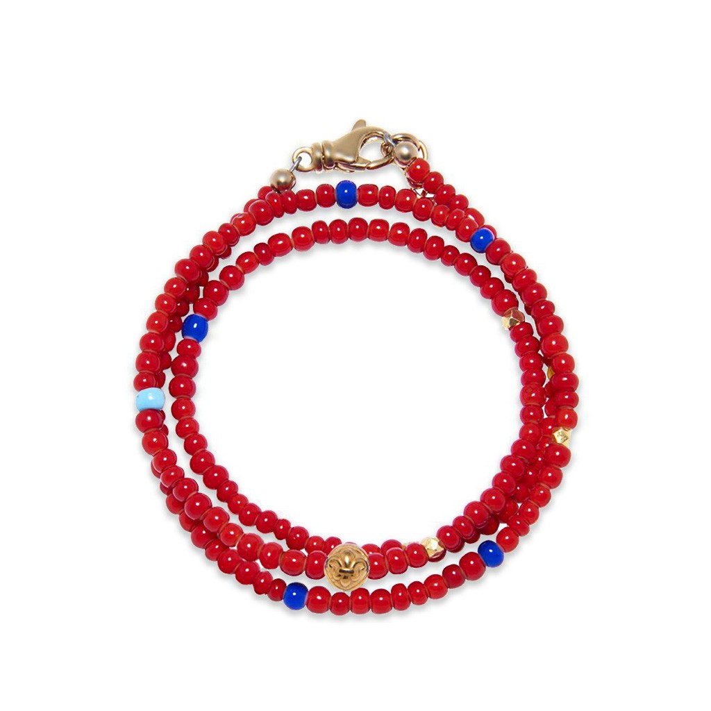 Nialaya The Mykonos Collection - Vintage Glass Red, Blue and Turquoise Beads