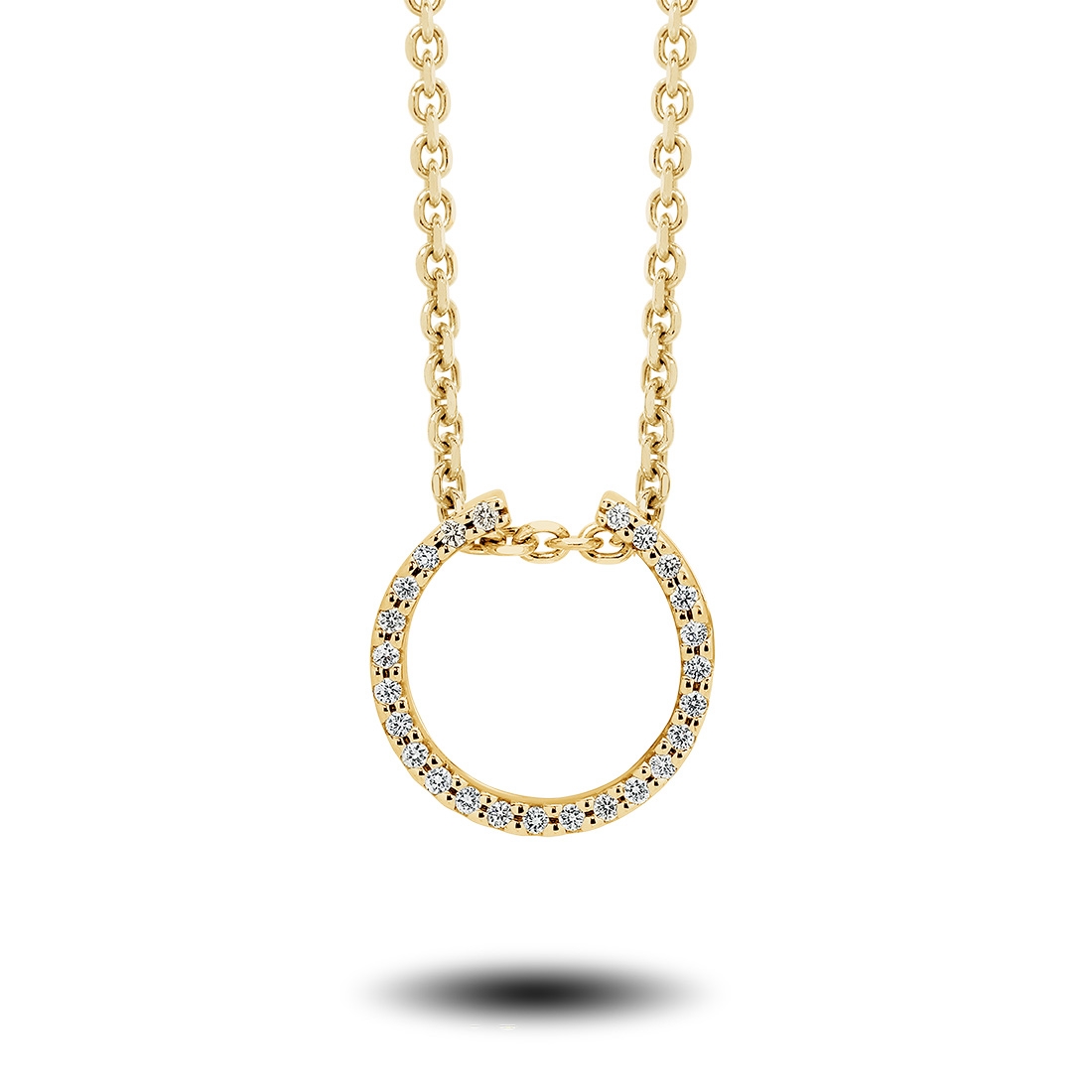 Petite Open Circle Diamond Pendant in Yellow Gold