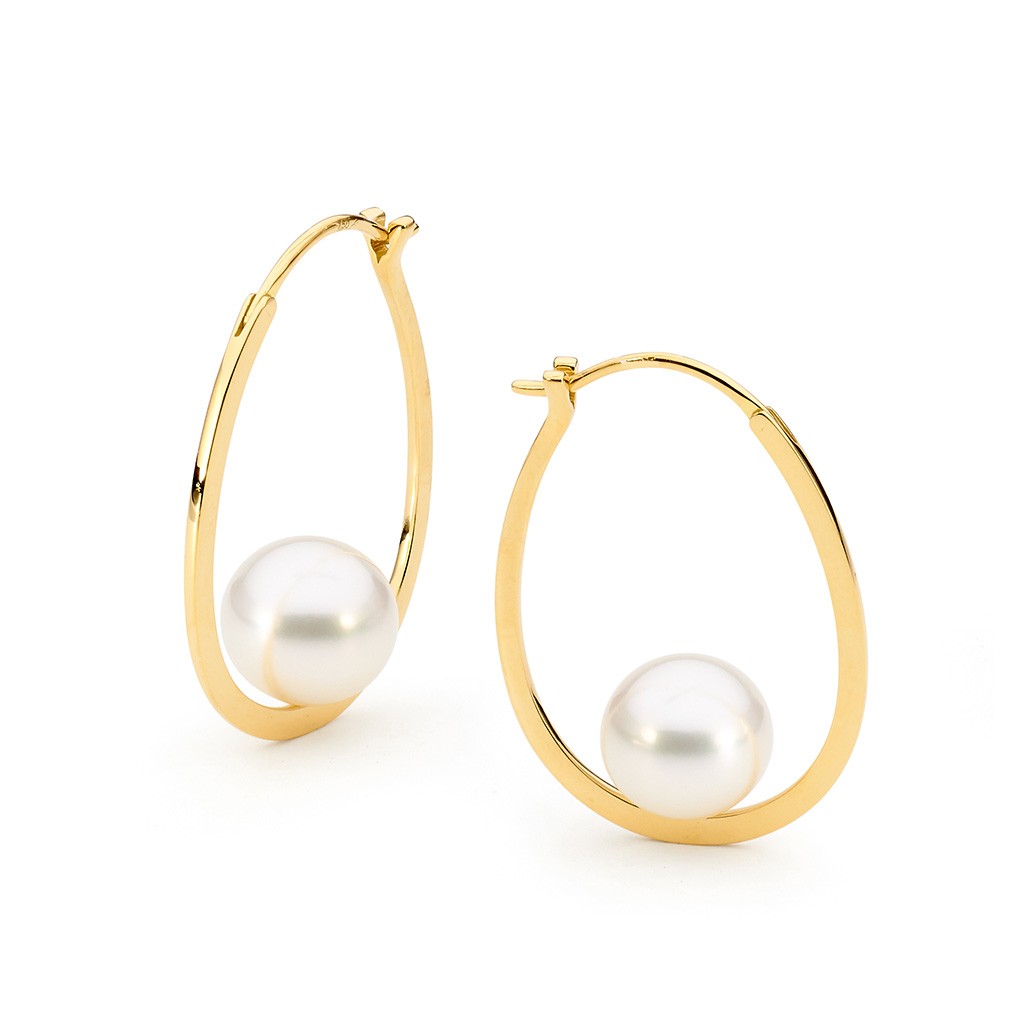 Allure South Sea Pearl Looped Oval Hoop Earrings