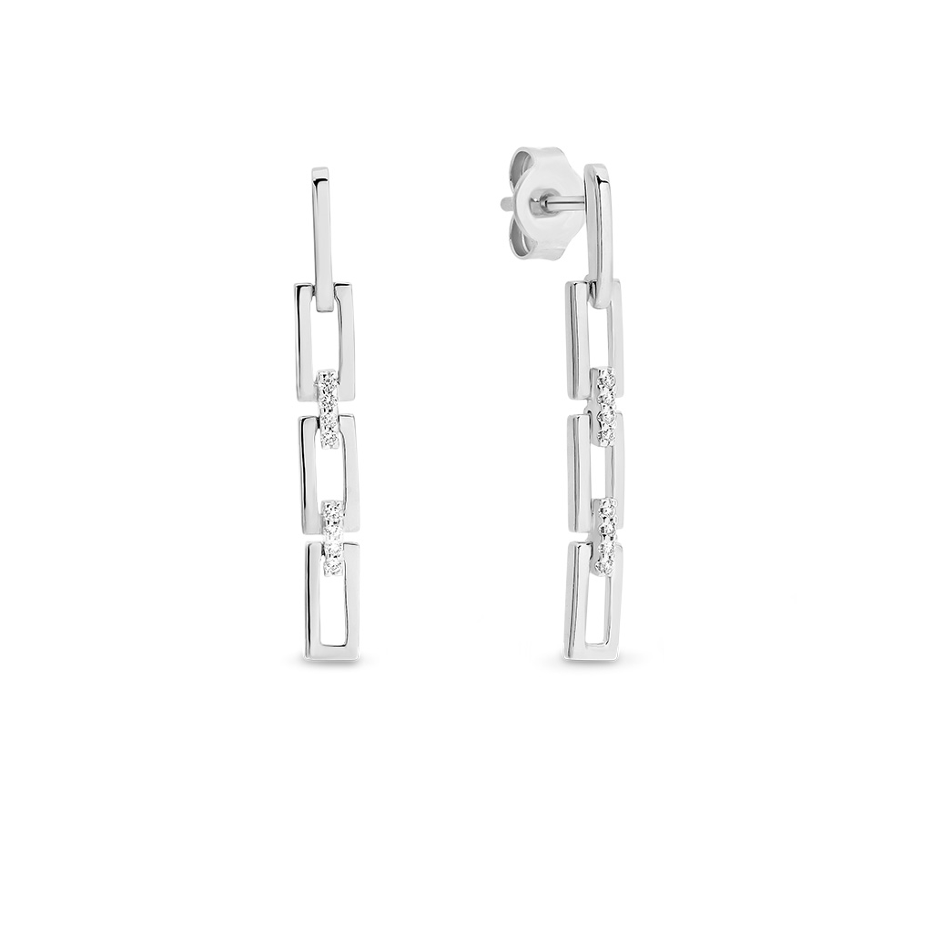 Elongated Diamond Link Drop Earrings in White Gold