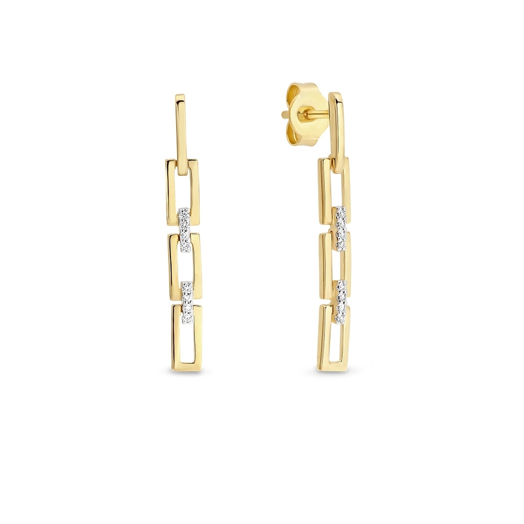 Elongated Diamond Link Drop Earrings in Yellow Gold