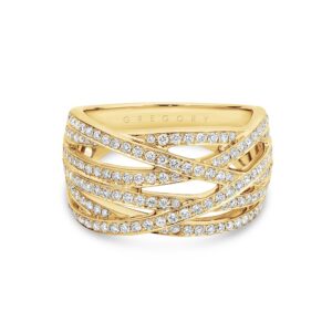 Grand Fancy Crossover Diamond Dress Ring in Yellow Gold