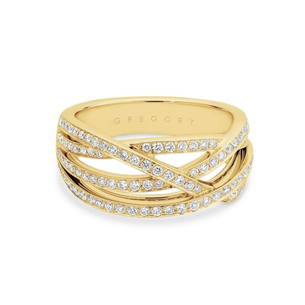 Fancy Crossover Diamond Dress Ring in Yellow Gold. Model: TR3237-0 YG