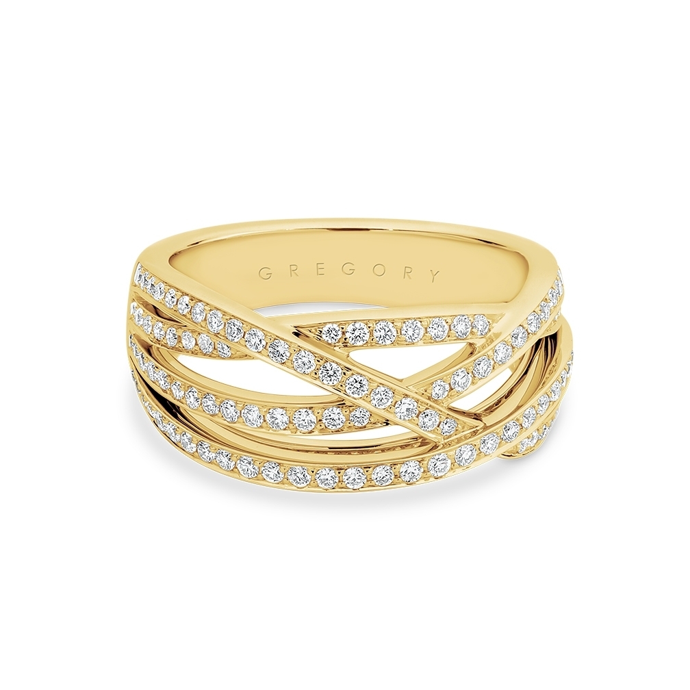 Fancy Crossover Diamond Dress Ring in Yellow Gold