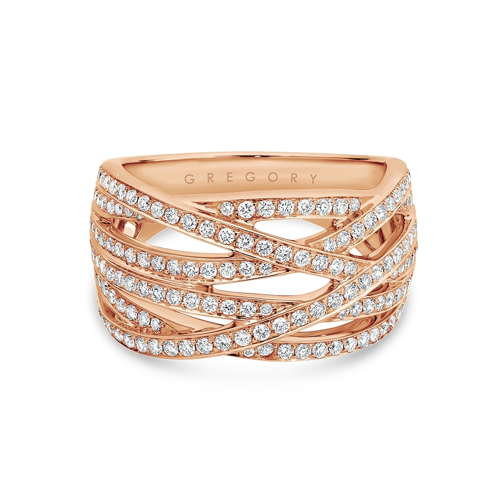 Grand Fancy Crossover Diamond Dress Ring in Rose Gold
