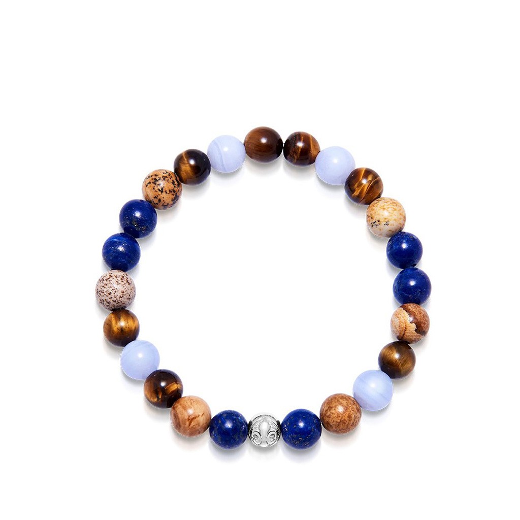 Nialaya Men's Wristband with Aquamarine, Blue Lapis and Jasper