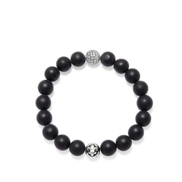 Nialaya Men's Wristband with Matte Onyx and Silver CZ - MCHCO_284