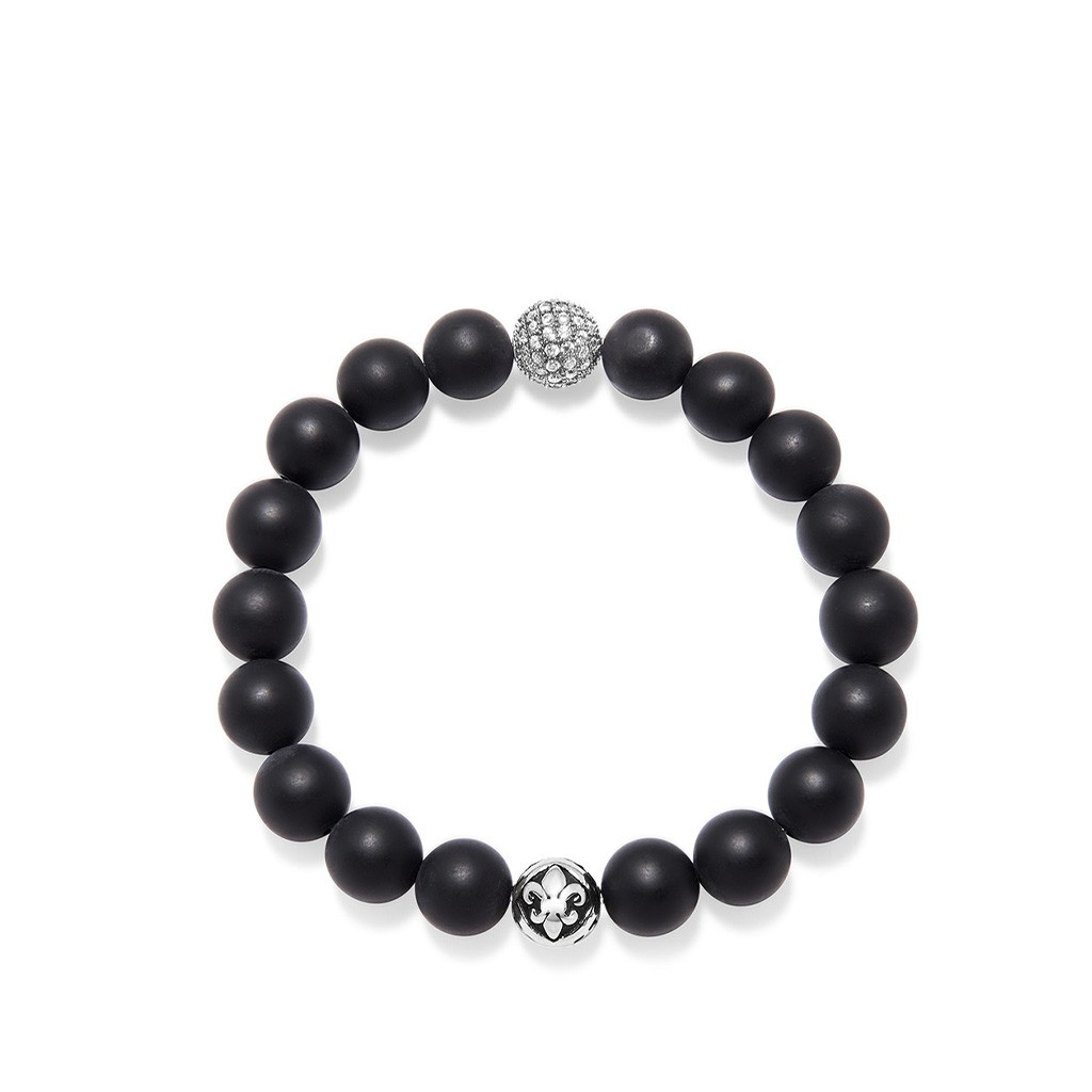 Nialaya Men's Wristband with Matte Onyx and Silver CZ