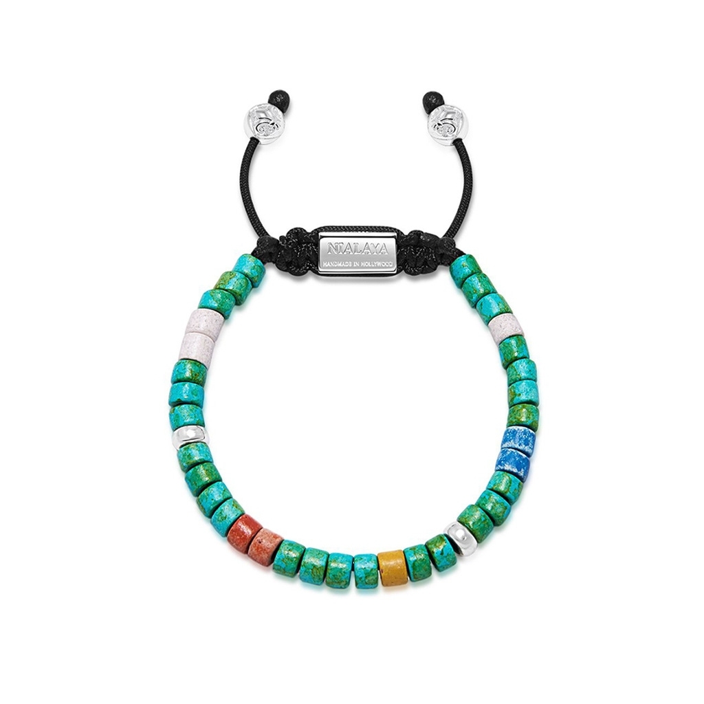 Nialaya Men's Beaded Bracelet with Coloured Ceramic Beads