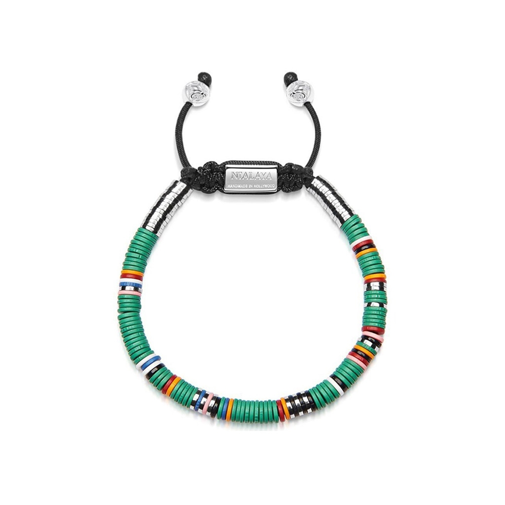 Nialaya Men's Beaded Bracelet with Green Disc Beads