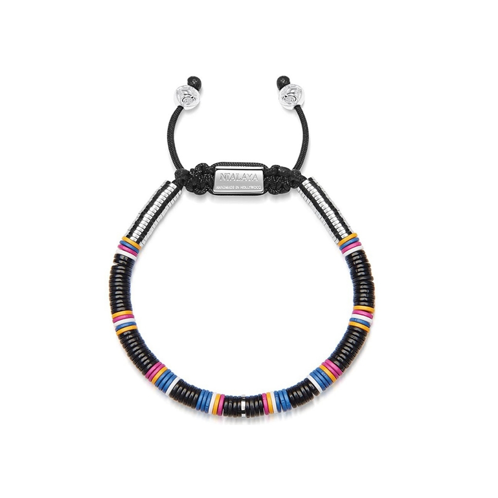 Nialaya Men&#8217;s Beaded Bracelet with Black Disc Beads