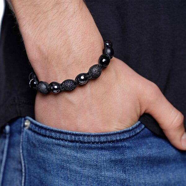 Nialaya Men's Beaded Bracelet with Black CZ Diamond, Lava Stone, Matte Onyx and Agate | MCZ10ST_029
