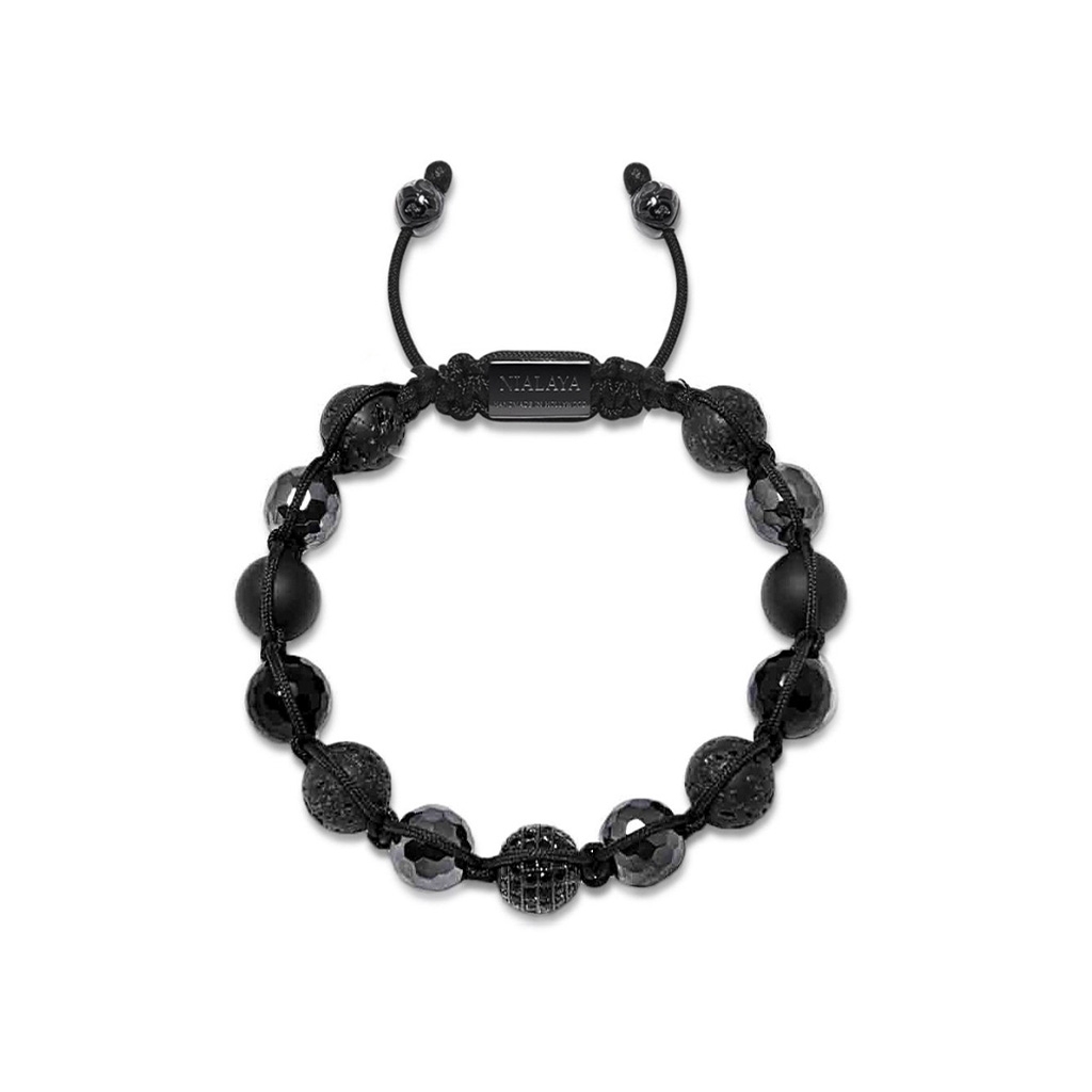 Nialaya Men&#8217;s Beaded Bracelet with Black Stones